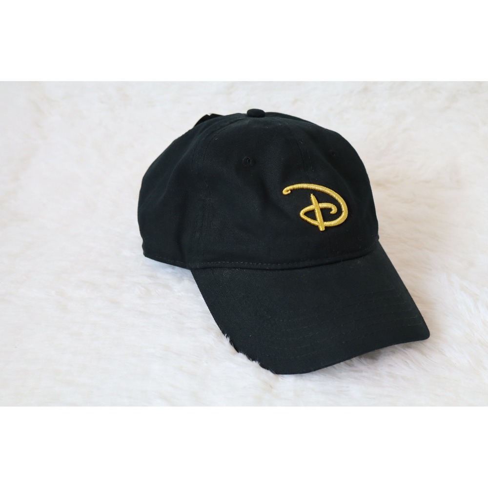 Disney BoxLunch Black Gold Embroidered D Logo Baseball Cap‎ Hat Adjustable NEW
